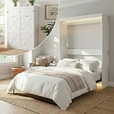 CECER Vertical Murphy Bed Full for Bedroom/Offices/Guest-White | Murphy Bed Full with Durable Gas-Lift,Wall Bed with 16 Color LED Lights,Space Saving Hidden bed with Sturdy frame