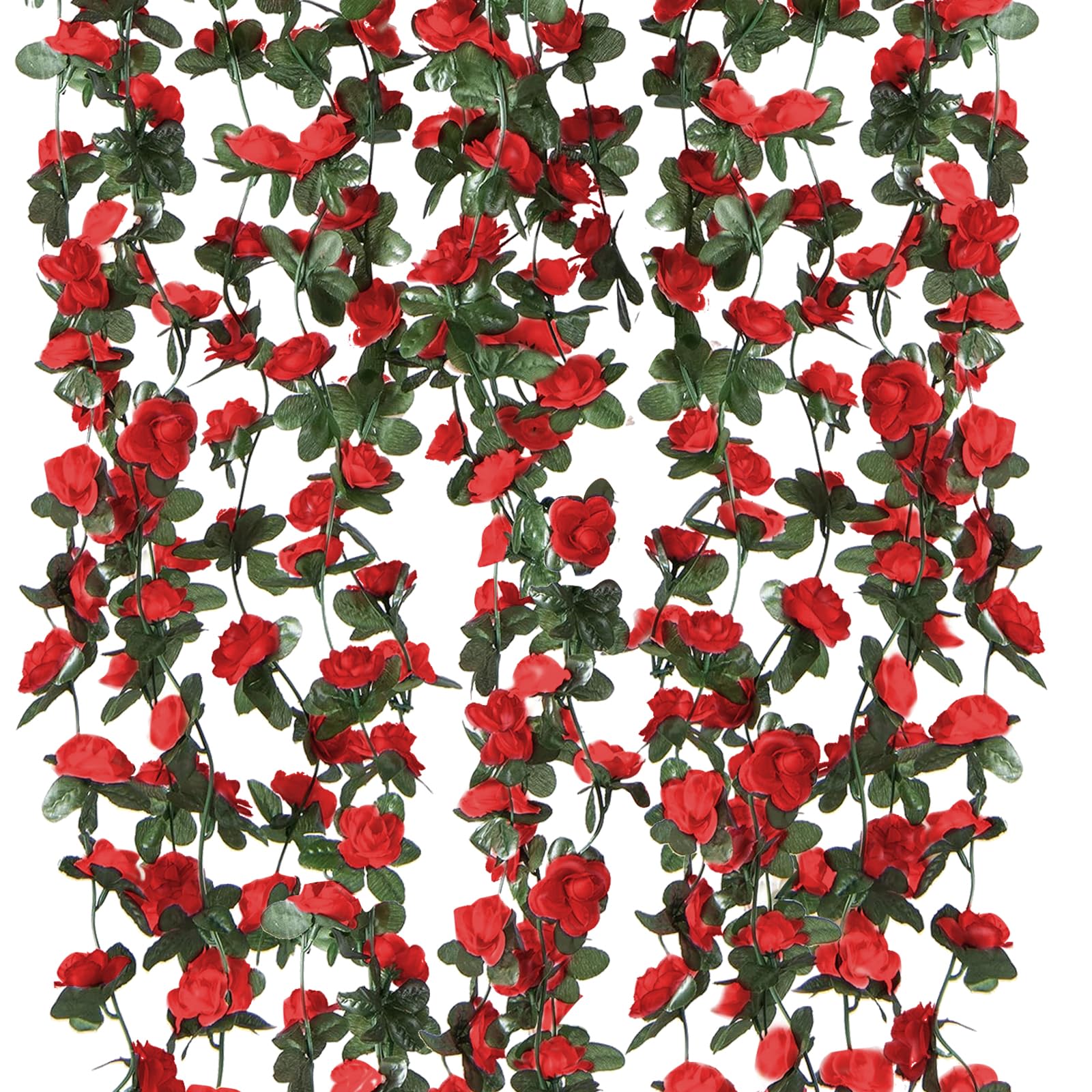 6 Pack 49FT Artificial Fake Rose Garland, Artificial Flower Vine Hanging Rose Garlands for Outdoor Indoor Wedding Wall Badroom Decoration (Red Flower)
