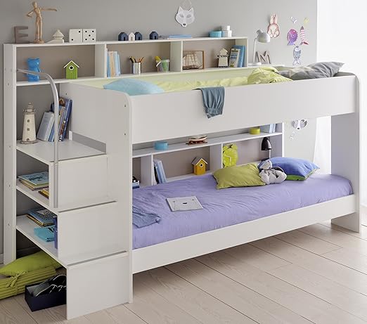 90x200 Kinder Etagenbett Weiss Grau Mit Bettkasten Treppe Und Gelander Amazon De Kuche Haushalt