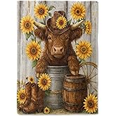 coedoaes Highland Cow Fleece Blanket,50x60in,Country Western Cowboy Hat Sunflower Boot Barrel Throw Blankets,Soft Cozy Lightweight, Ideal for Bed Living Room Home Farmhouse Lovers Decor,Gifts