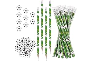 Miucat 36 Set Soccer Pencils and Erasers, Sport Writing Instruments, Fun Wooden Pencils for Kids, Party Favors for School, Office, Class Reward