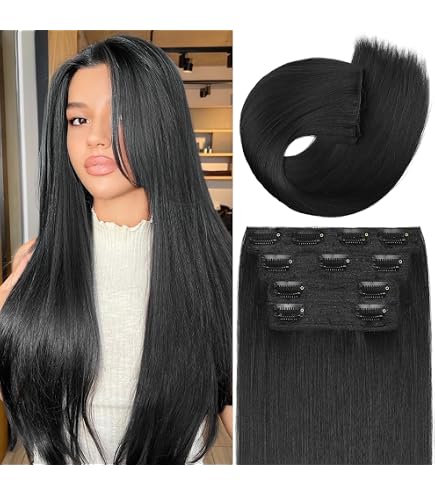 Clip In Hair Extensions Long Straight 4PCS Double Weft Natural Hairpieces 22 22 main image 2