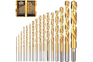 INNOSURG 16-Piece Titanium Twist Drill Bit Set, High-Speed Steel (HSS), 135° Split Point, Durable Coating, Precision Drilling Kit, Sizes 1/16" to 3/8", Suitable for Metal, Wood, Plastic, DIY & Professional Use