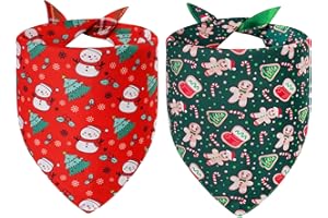 Agroon Christmas Dog Bandanas Large 2PCS, 4 Pattern Holiday Plaid Scarf for Boy and Girl, Triangle Reversible Bibs Breed for Puppy Pets