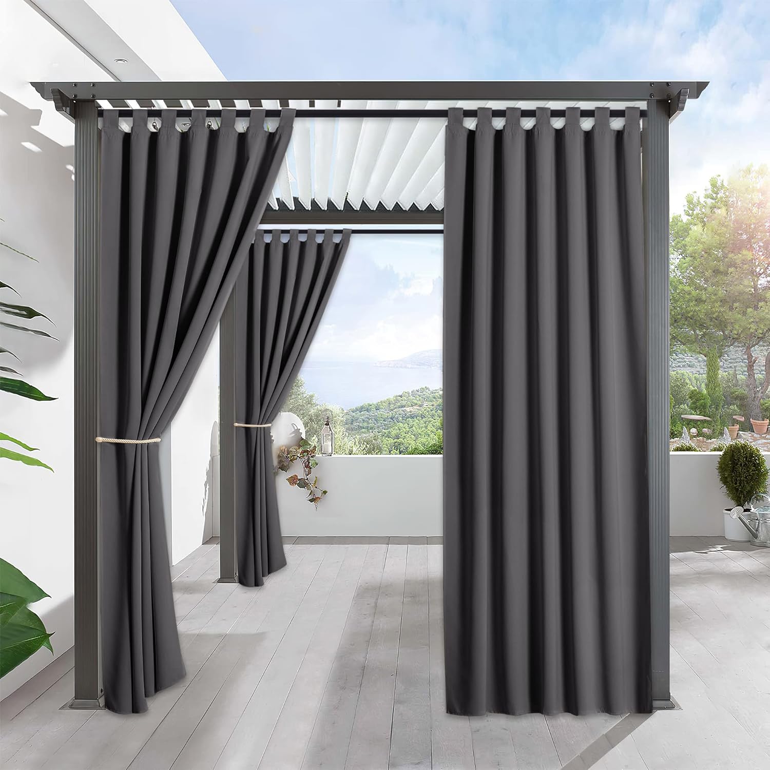 Outdoor Curtains - RYB HOME Patio Curtains Outdoor - Waterproof Exterior Blackout Shades Privacy Outdoor Indoor Deck for Porch Cabana Swimming Pool Hut Shower, 1 Panel, Wide 52 by Long 84 Inch, Grey