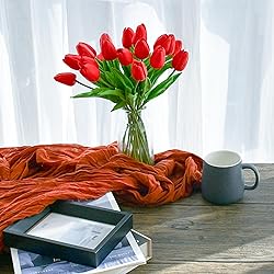 Mandy's Artificial Tulips 20 Stems Red PU Faux