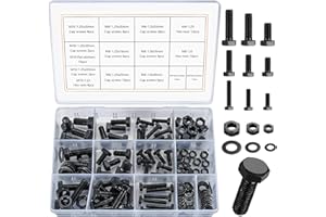 QIWUHAI 128 Pcs Hex Bolts and Hex Nuts and Washers Assortment Kit, Heavy Duty Metric M6 M8 M10 Hex Bolts and Nuts Set(128 Black)