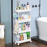 SOLEJAZZ 4-Tier Slim Rolling Storage Cart with 6 Hooks White 12x39x92 cm view 7
