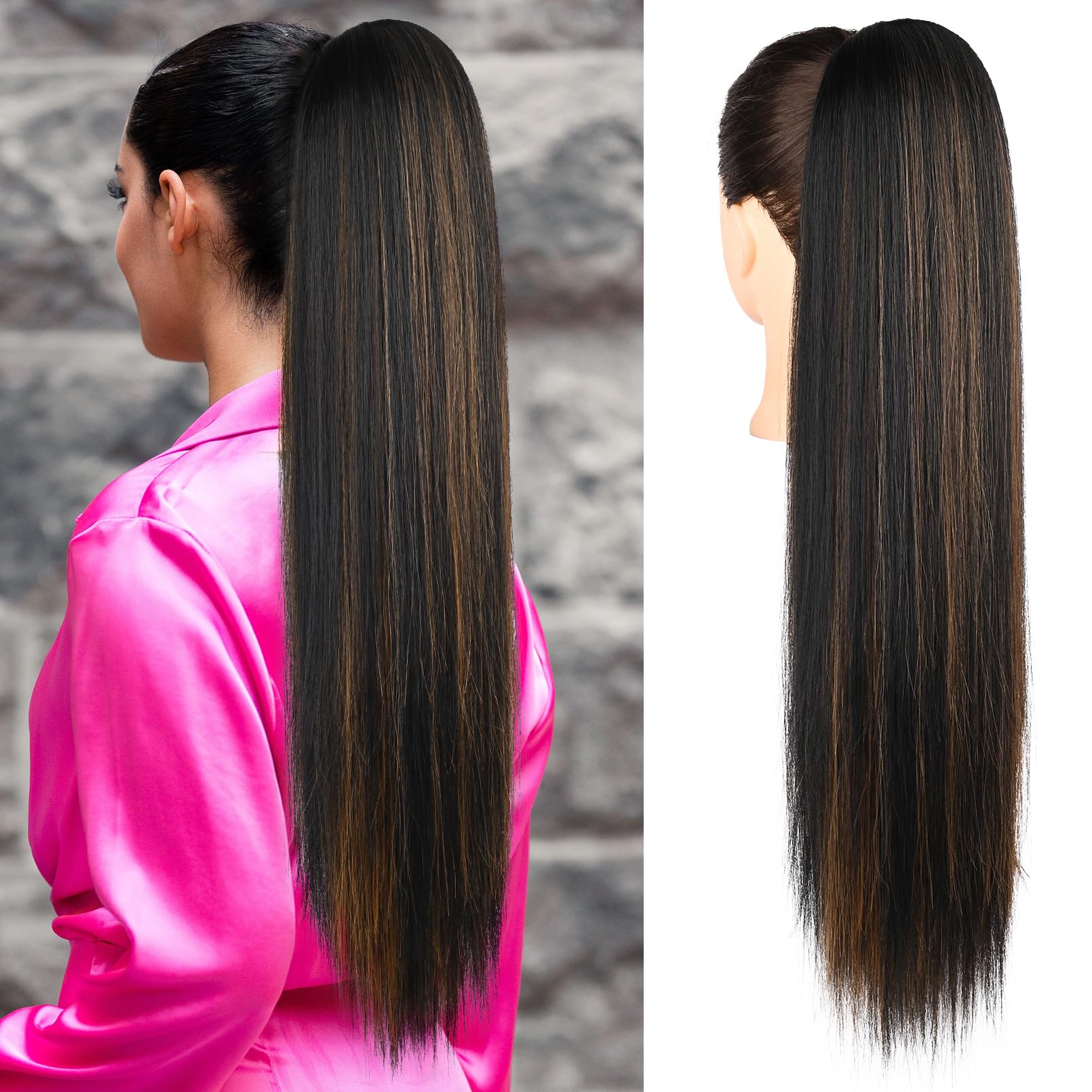 REECHO Ponytail Extension, 28" Long Straight Drawstring Pony Hair Extension Synthetic Pony Tail Hairpiece for Women — image 1