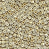 Luyoaozy 1000pcs Square Letter Beads for Bracelets, 6x6mm Gold Cube Alphabet A-Z Beads for Jewelry Making Friendship Bracelets (Cube Gold)