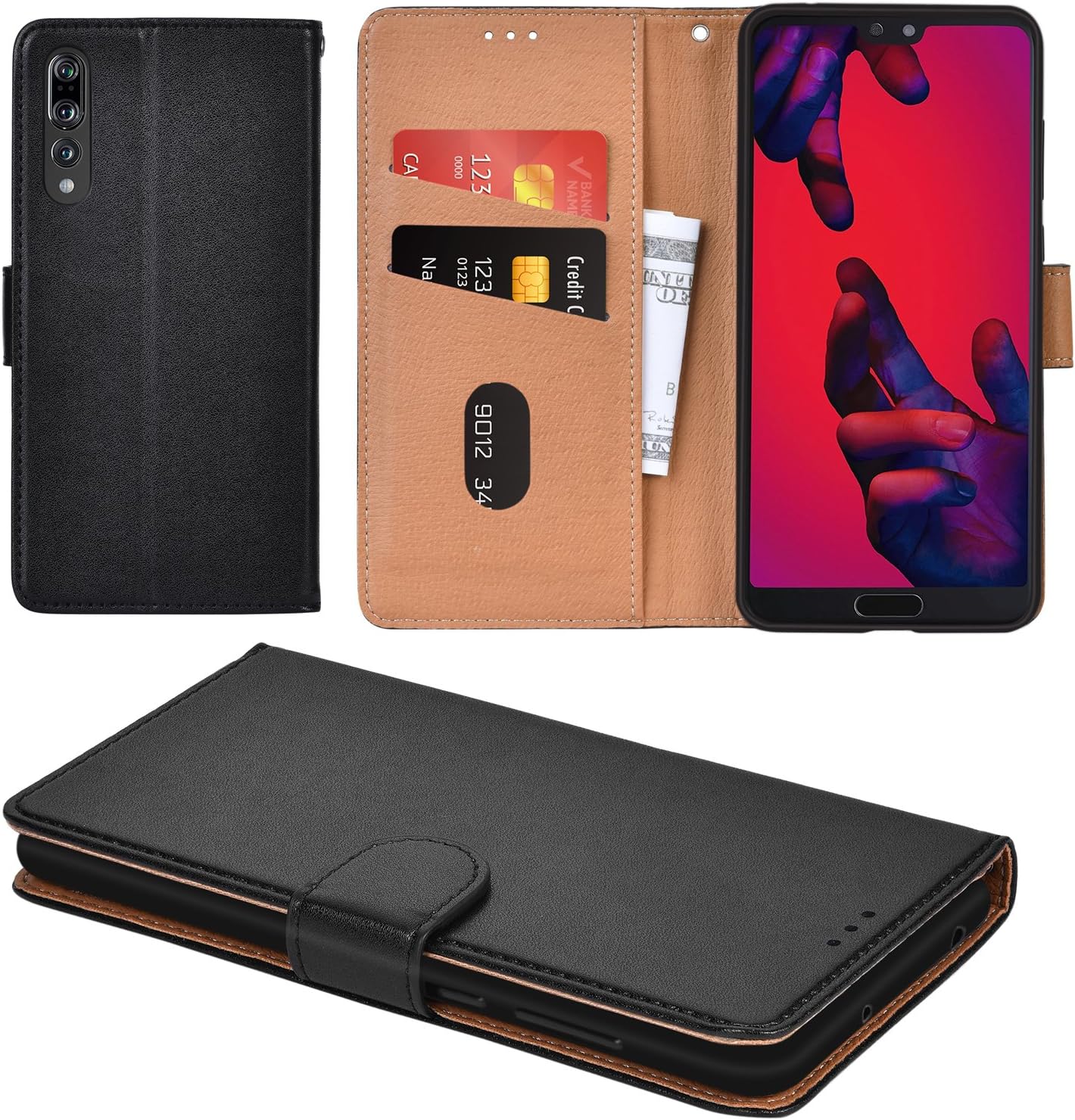 Huawei P20 Pro Case, Aicoco Flip Cover Leather, Phone Wallet Case for Huawei P20 Pro - Black