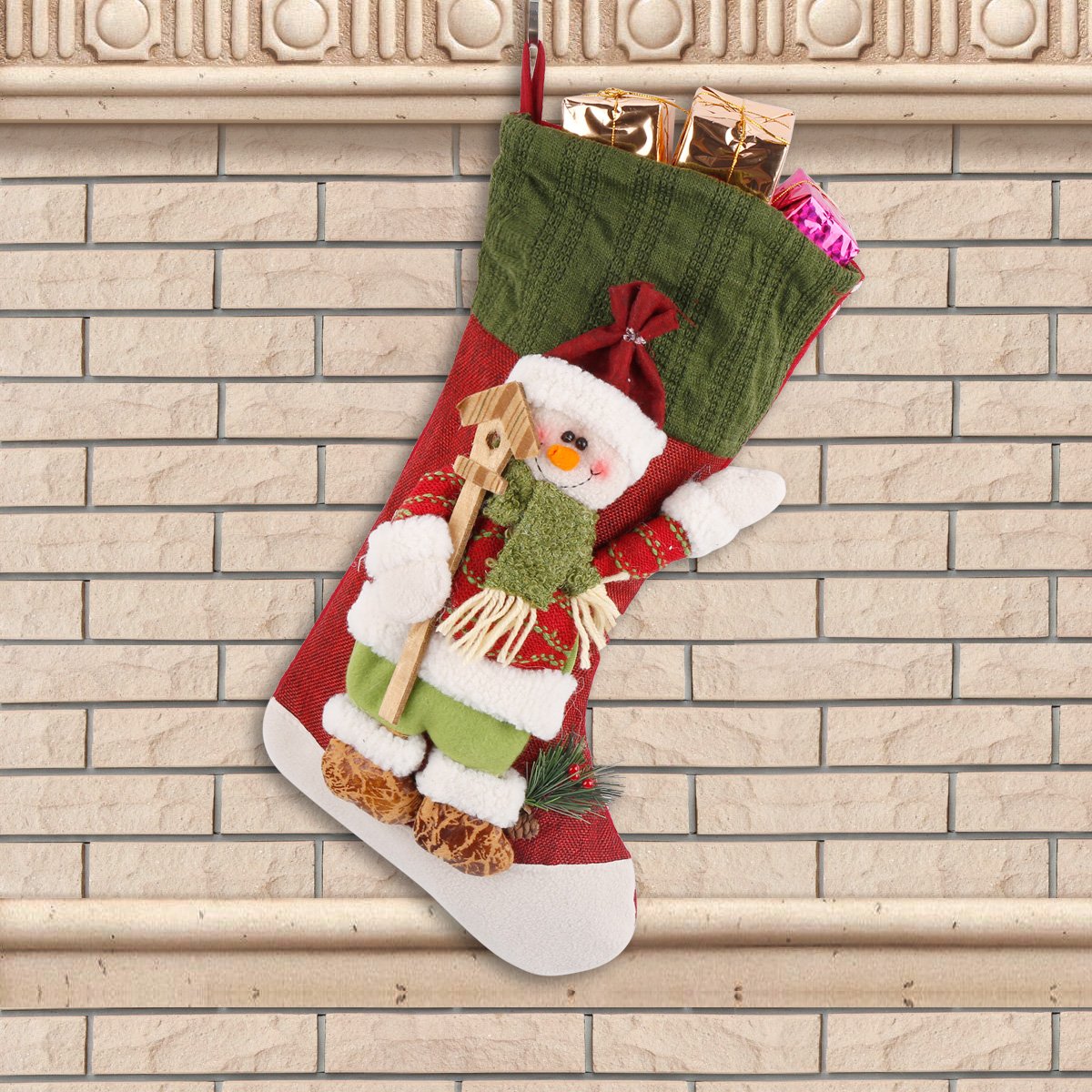 Moonmini 3d grande decorazione Natale Calza idea regalo Hanging Bag Cute Novelty Ornament Craft (Pupazzo di neve)