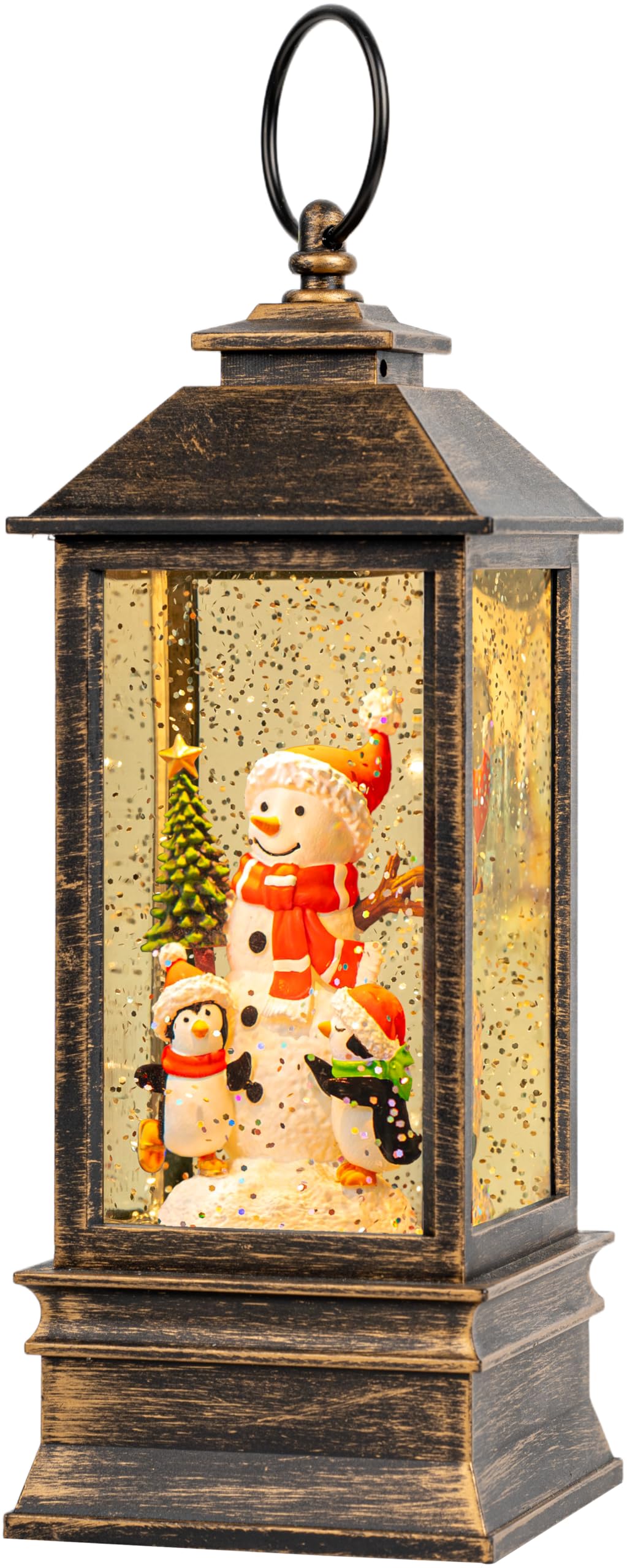 Photo 1 of **MINOR DAMAGE - USED**
10'' Musical Snow Globe Lantern Lighted Snowman with Penguin Water Lantern Swirling Glittering Home Decoration and Gift, Battery Operated or USB Powered