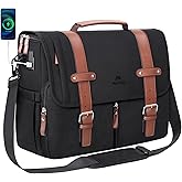 MATEIN Messenger Bag with USB Charging Port, 15.6 inch Laptop Bags Large Mens Briefcase with Shoulder Strap, Water Resistant Crossbody Satchel Work Computer Case for College Office Commuting, Black
