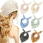Dingion 6 Pcs Floral Hair Bandanas Head Kerchief Women Bandana Print Chiffon Hair Scarf Triangle Head Kerchief with Ties
