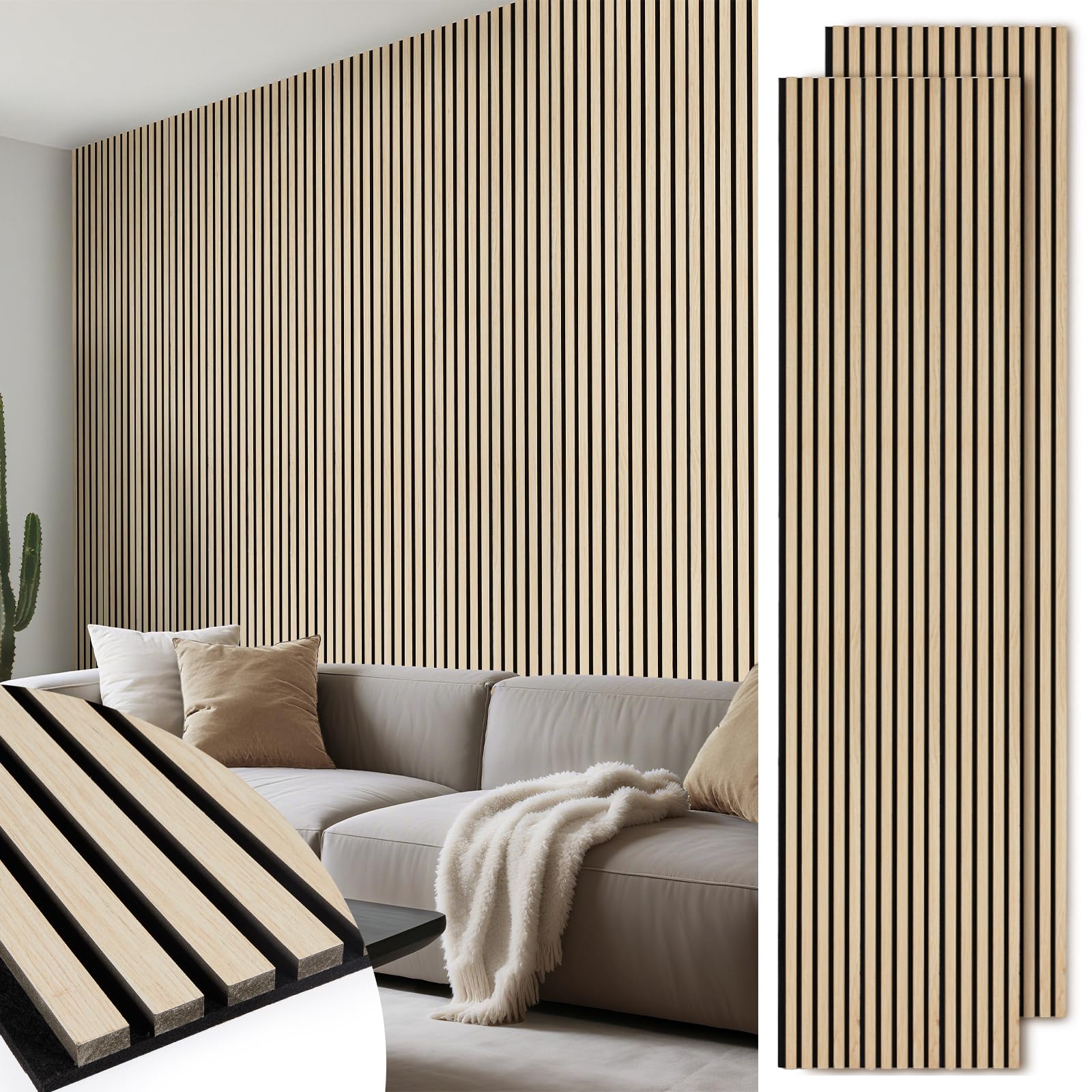 Photo 1 of LARWORKS Wood Slat Wall Panels 2 Pack 106" x 23.6", Acoustic Wooden Panel for Wall, Soundproof 3D Fluted Panels for Interior Wall Decor, Living Room, Bedroom - Oak (Cover Approx.35 sq.ft)