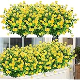 ArtBloom 6 Bundles Outdoor Artificial Flowers UV Resistant Fake Boxwood Plants, Faux Plastic Greenery for Indoor Outside Hanging Plants Garden Porch Window Box Home Wedding Farmhouse Decor (Yellow)