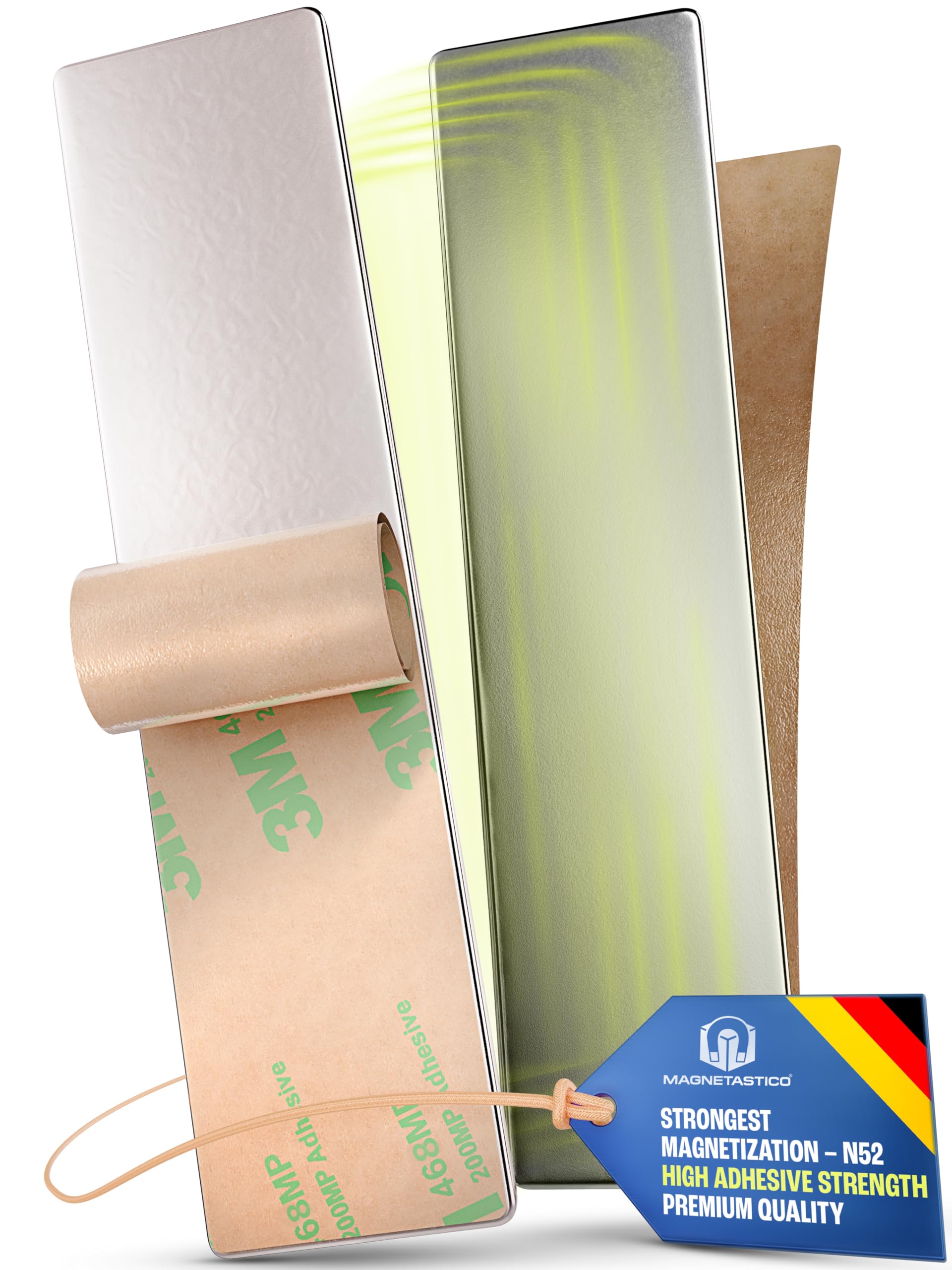 Magnetastico | 20x self-adhesive neodymium magnets N52 rectangle 20x10x1 mm | Strong magnet with adhesive tape | N52 magnets with adhesive-tape | peel and stick magnet