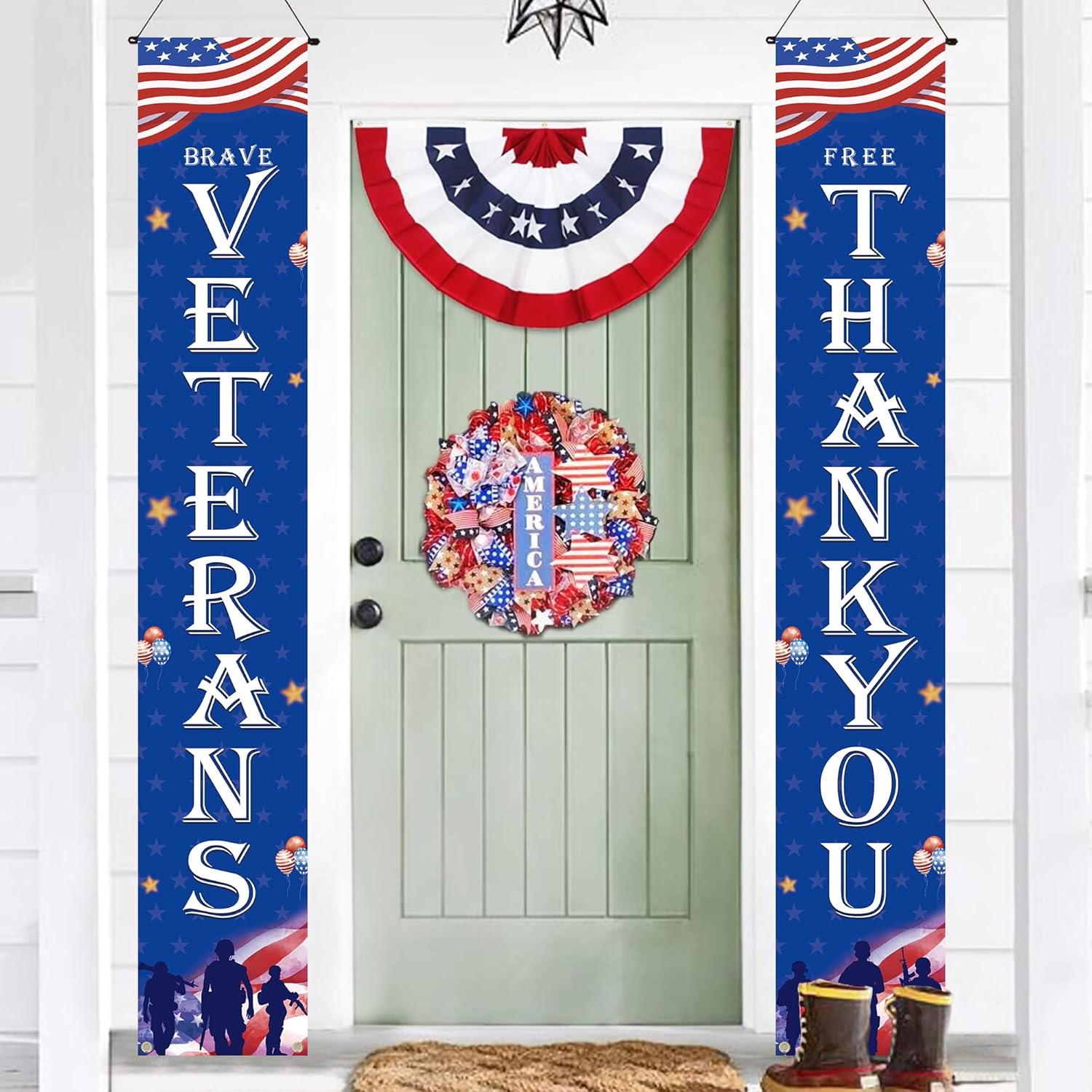 Flags - Veterans Day Decorations, 30x180CM Thank You Veterans Porch Banners, Veterans Day Banners American Flag Patriotic Decorations Porch Sign Banner for Outside Outdoor Hanging Decor