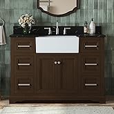 DELUXE LIVING 48 Inch Bathroom Vanity with Apron Sink, Quartz Countertop with Soft-Closing Doors & Dovetail Drawers, Solid Wo