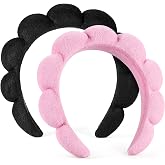 Ztomine Spa Headbands for Washing Face or Facial, Set of 2 Skincare Headbands, Terry Cloth Headband Wash Combo Pack - Puffy Makeup Washing, Mask, Skin Treatment (Black &amp; Pink)