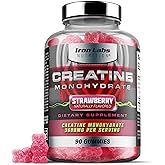 Iron Labs Nutrition Creatine Monohydrate (90 Gummy Bears) - 3600mg Per Serving - Strawberry Flavor - High Strength Creatine for Men & Women (90 Vegan Gummies)
