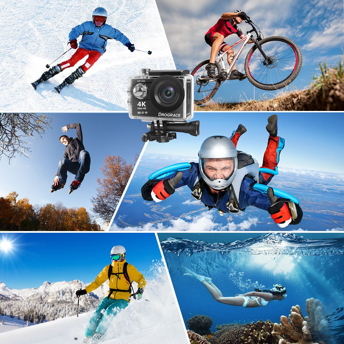 Action Camera 4K Sports Camera 12MP Ultra HD Wifi Waterproof Underwater Video Camera Helmet Cameras Camcorder 170° Wide View Angle 2 Inch LCD Screen Remote Control and Free Accessories [DROGRACE]