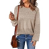 Lylinan Womens Sweaters Casual Boho Long Sleeve Shirts Crewneck Lightweight Crochet Tops Pullover Knit Sweater