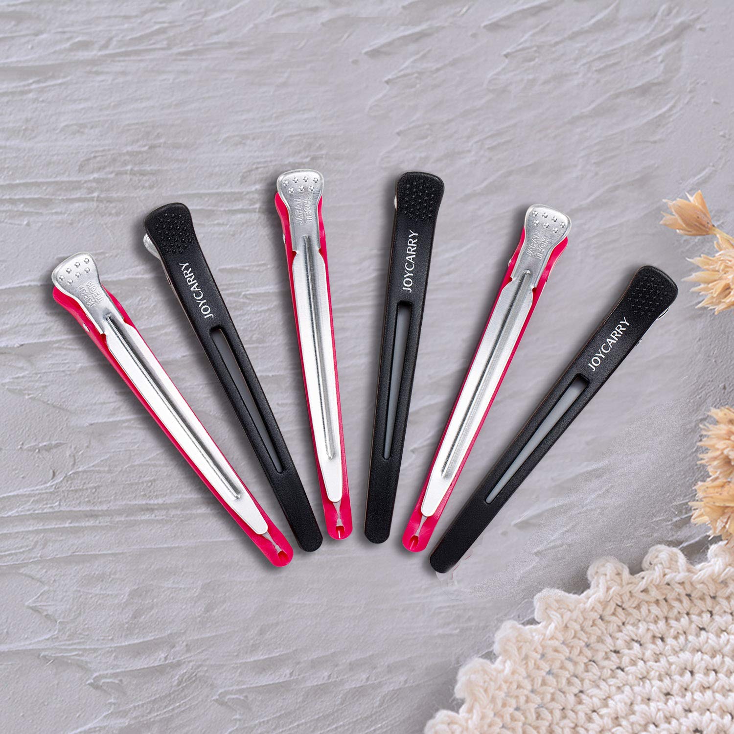 6 Professional Hair Clips for Women Styling Sectioning, Non-Slip Dividing Duckbill Hair Clips with Silicone Band, No Crease Hair Clips - Salon and Home Hair Cutting Styling Accessories (Pink) : Beauty