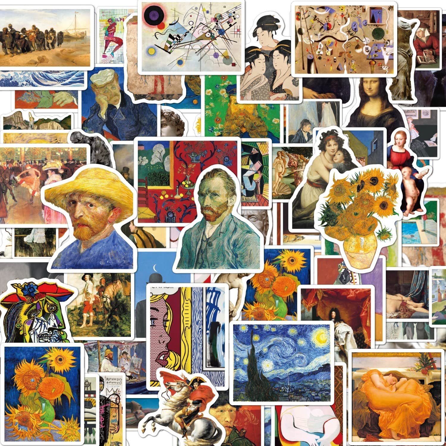 100PCS Famous Paintings & Sculptures Art Stickers, Vinyl Waterproof Classic Stickers, Western Retro Van Gogh Oil Painting Style Sticker, Artist Decals for Laptop Cup Guitar Helmet Luggage Phone