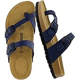 CUSHIONAIRE Luna Sandals for Women, Cork Footbed Womens Sandals for Summer Comfort with Adjustable Straps, Wide Width Available