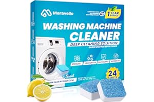 Maravello Washing Machine Cleaner Descaler - 24 Tablets Washing Machine Cleaning Tablets for Front Load and Top Load Washers, Mold and Stain Remover for Laundry Tub 12-Month Supply (Lemon)