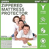Zippered Queen Mattress Protector (14"-16" Depth) - Bed Bug Waterproof Mattress Cover, Premium Quality Hypoallergenic Encasem