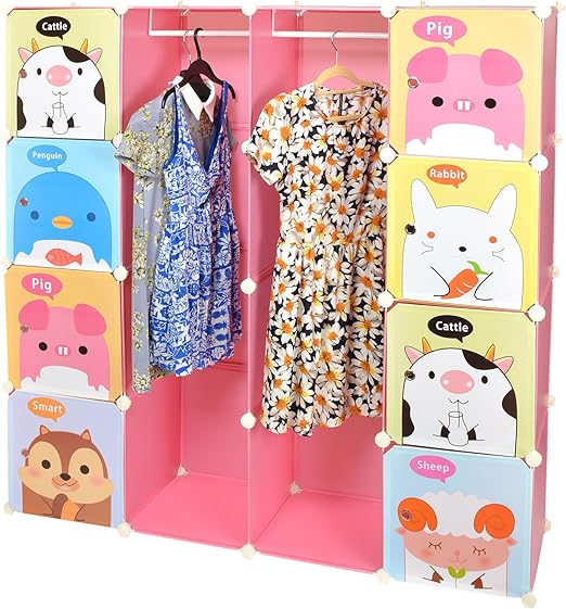 Ts Ideen Kinder Kleiderschrank Garderoben Flur Schrank Badschrank Hoch Regal In Pink Mit Sussen Motiven Amazon De Kuche Haushalt