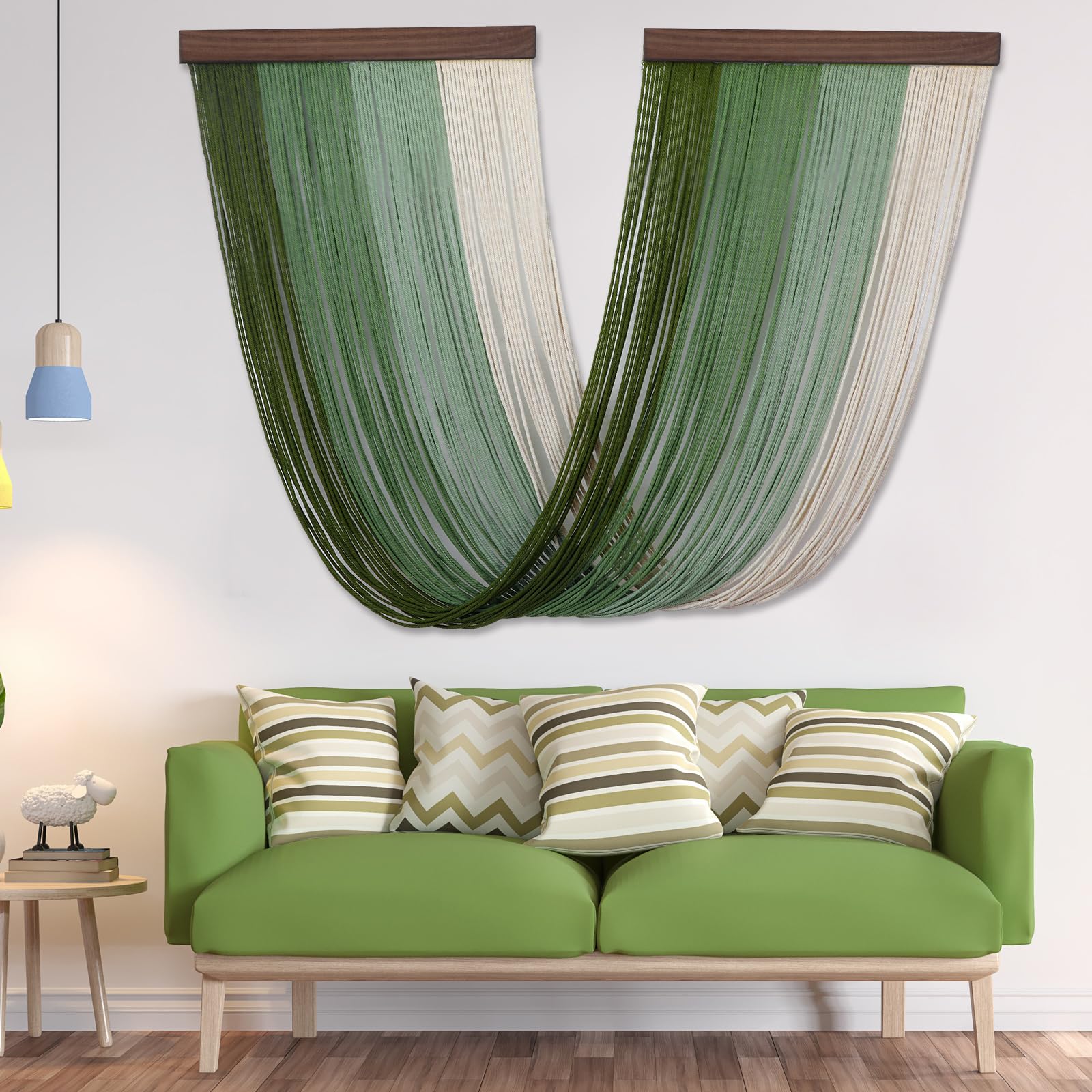 Photo 1 of Buryeah Macrame Wall Hanging, Large Green Macrame Wall Decor, Boho Tapestry Wall Hanging, Woven Tassel Yarn Macrame Wall Art, Modern Home Decor for Bedroom Living Room, 18 W x 32 H