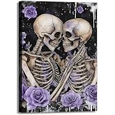 OAAPITI Skull Canvas Wall Art Couple Skeleton Holding Each Other Picture Art Poster Abstract Lover Painting Modern Artwork Horrible Halloween Decor(Artwork-2,16