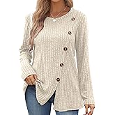 Buauty Womens Long Sleeve Sweaters Round Neck Side Split Tunic Tops for Womens Fall Fashion Sweaters Trendy 2025