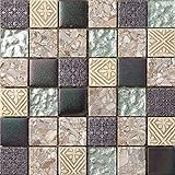 Intrend TileHC006-A Mosaic Tile Sheets .65" x .65" Square Pattern Hand Colored Natural Stone and Glass Tiles, 12" x 12" Sheets, Medium Brown, 5-Count