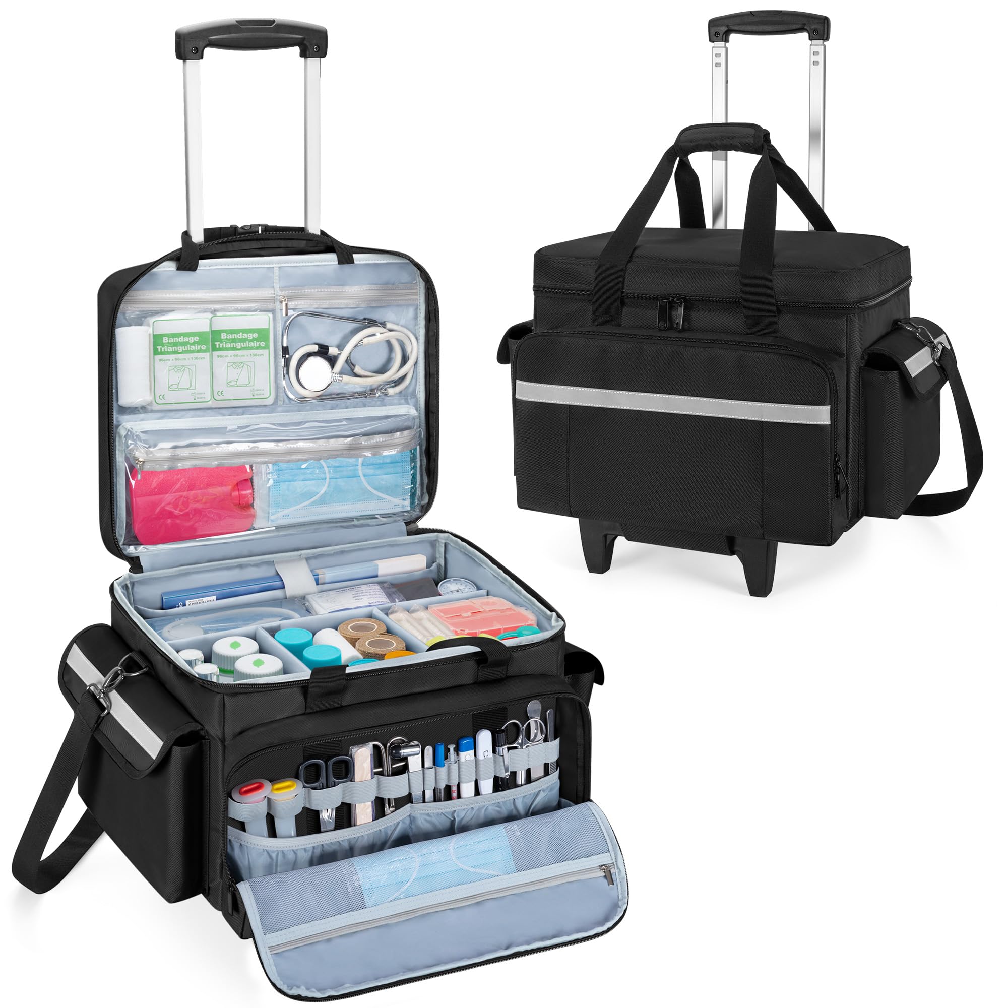Photo 1 of Trunab Medical Bag on Wheels with Detachable Trolley, Rolling Nurse Tote with Removable Dividers, First Responder Bag Empty with Adjustable Shoulder Strap for Nurse, Doctor, BAG ONLY