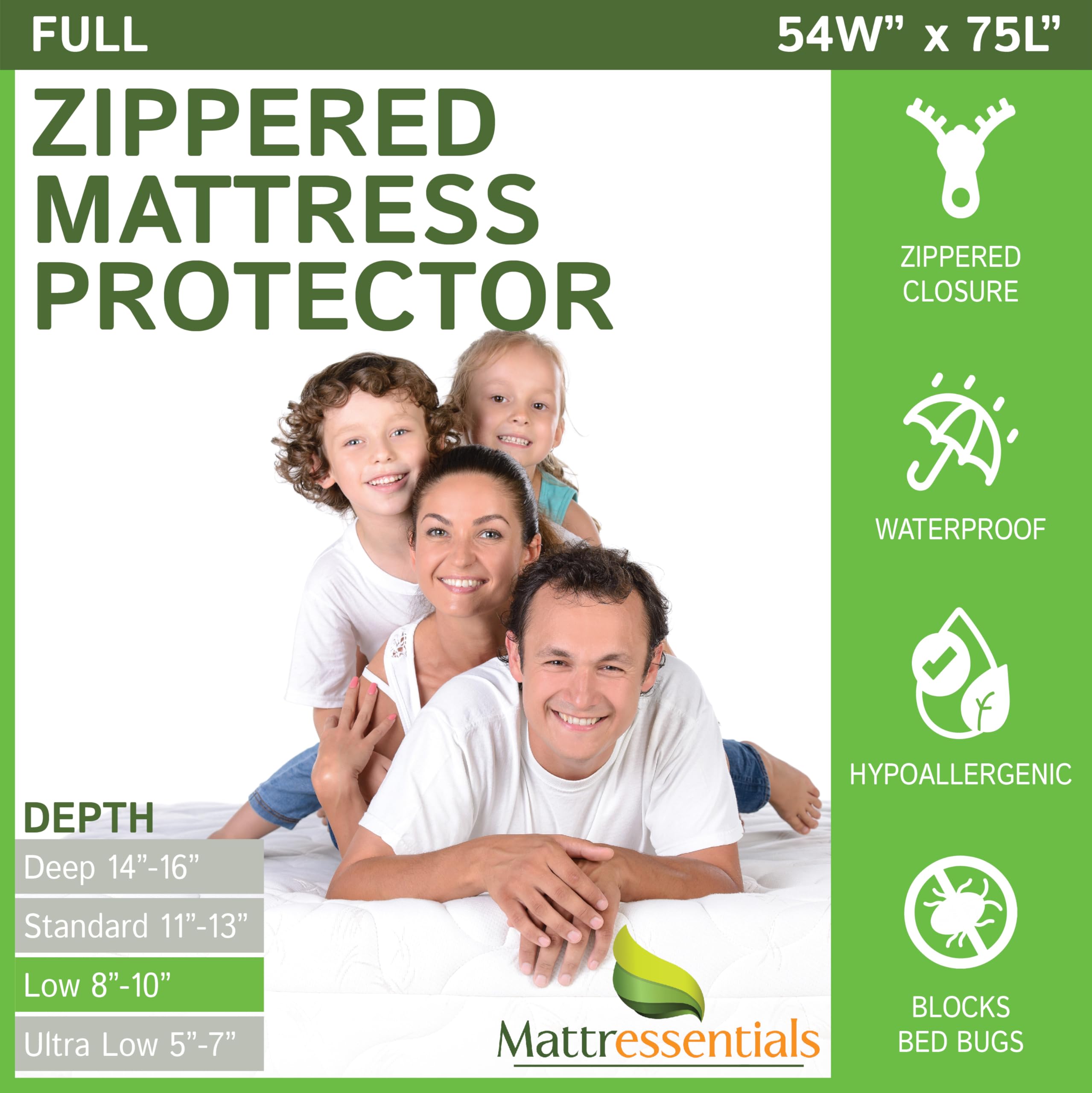 Photo 1 of Zippered Full (8"-10" Depth) Mattress Protector - Bed Bug Waterproof Mattress Cover, Premium Quality Hypoallergenic Encasement White