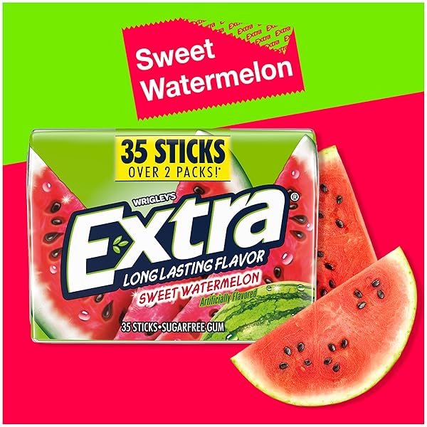 EXTRA SWEET WATERMELON SUGAR FREE CHEWING GUM PACK, 35 STICKS (PACK OF 6), MEGA BULK GUM
