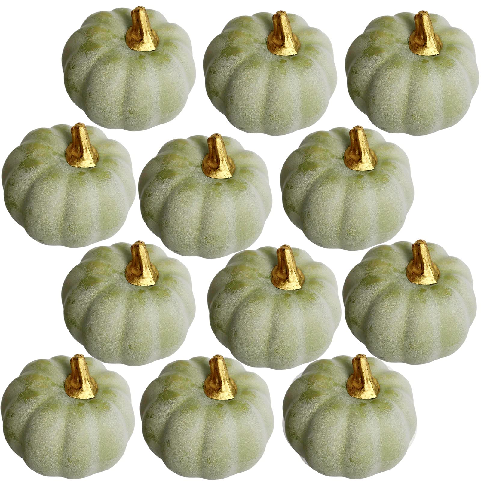 12Pcs Retro Green Artificial Pumpkins Bulk Autumn Decoration Set,Thanksgiving Pumpkin Decorations,Decorative Pumpkin Faux Harvest Fake Mini Foam Pumpkins for Fall,Wedding,Home Halloween Party Decor