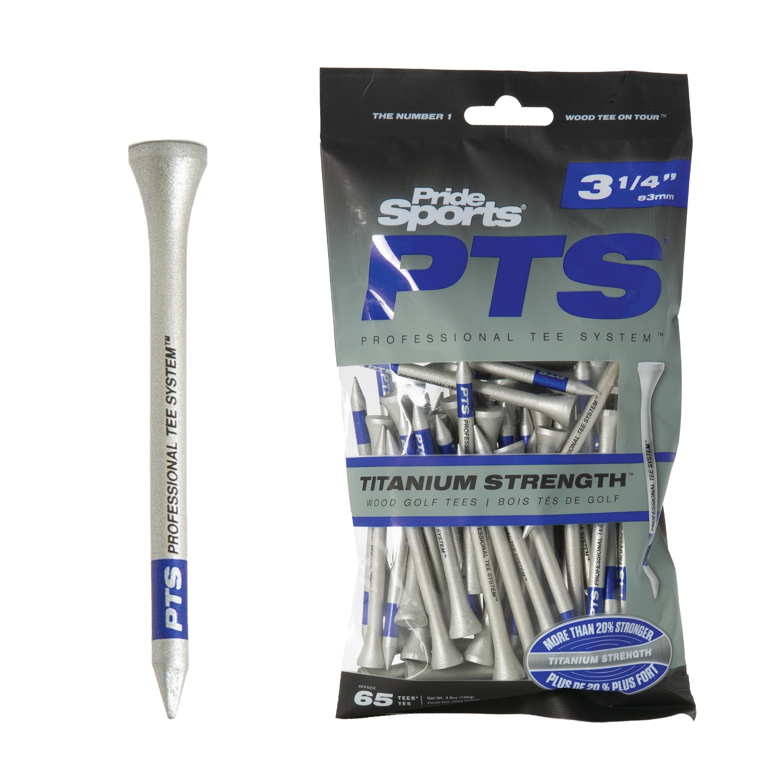 Pride Damen PTS Titanium Strength Wooden 3 1/4 Bag of 65 Tees, blue, 83 mm