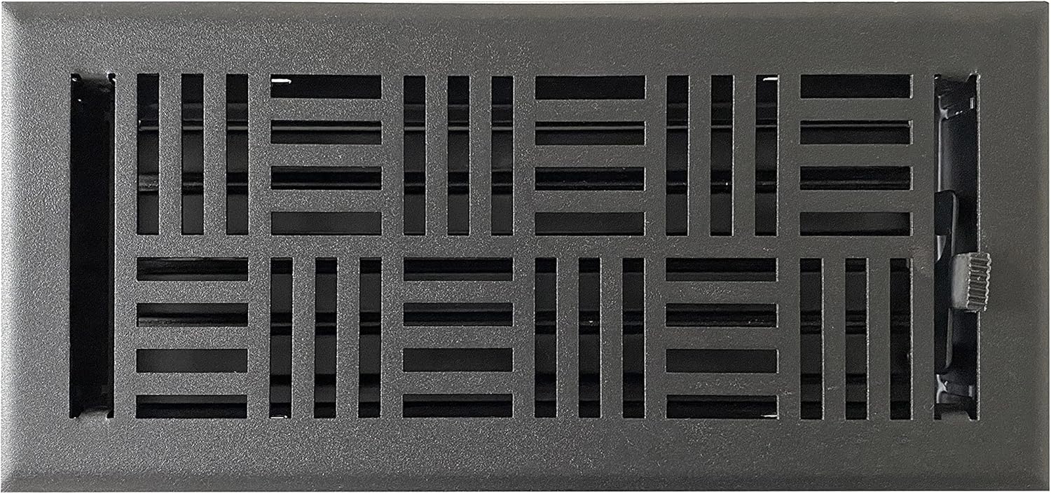 Registers, Grilles & Vents - Empire Register Co, Vent Cover - 4x10 inch, Art Nouveau Design, Textured Black Finish, Heavy Duty Floor Vent Covers, Metal Damper Attached. Vent Covers for Home Floor only.