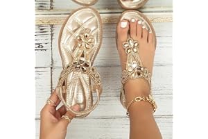 Dbzhuyn Flat Sandals for Women Dressy,Sandals Women Dressy Summer Flat Women's Rhinestone Beaded Flower Bohemia Low Heeled Sandals Fashion Comfortable Crystal Beach Sandals Flat Shoes