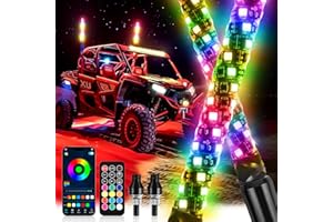 DREAMOTOR Whip Lights, 2Pcs 1FT Spiral RGB LED Whip Lights for Side by Side with Wireless Remote and APP Control, RGB Chasing Lighted Antenna Whips for UTV ATV Truck Polaris Dune Buggy RZR Can-Am