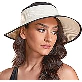 Joywant Womens Sun Visor Hats, Packable Wide Brim Ponytail Beach Hat Straw Visor Summer Beach Vacation Essentials for Womens