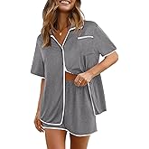 Ekouaer Pajamas Set for Women Short Sleeve Casual Sleepwear Button Down Pj Sets Shorts Soft Loungewear for Summer,S-XXL