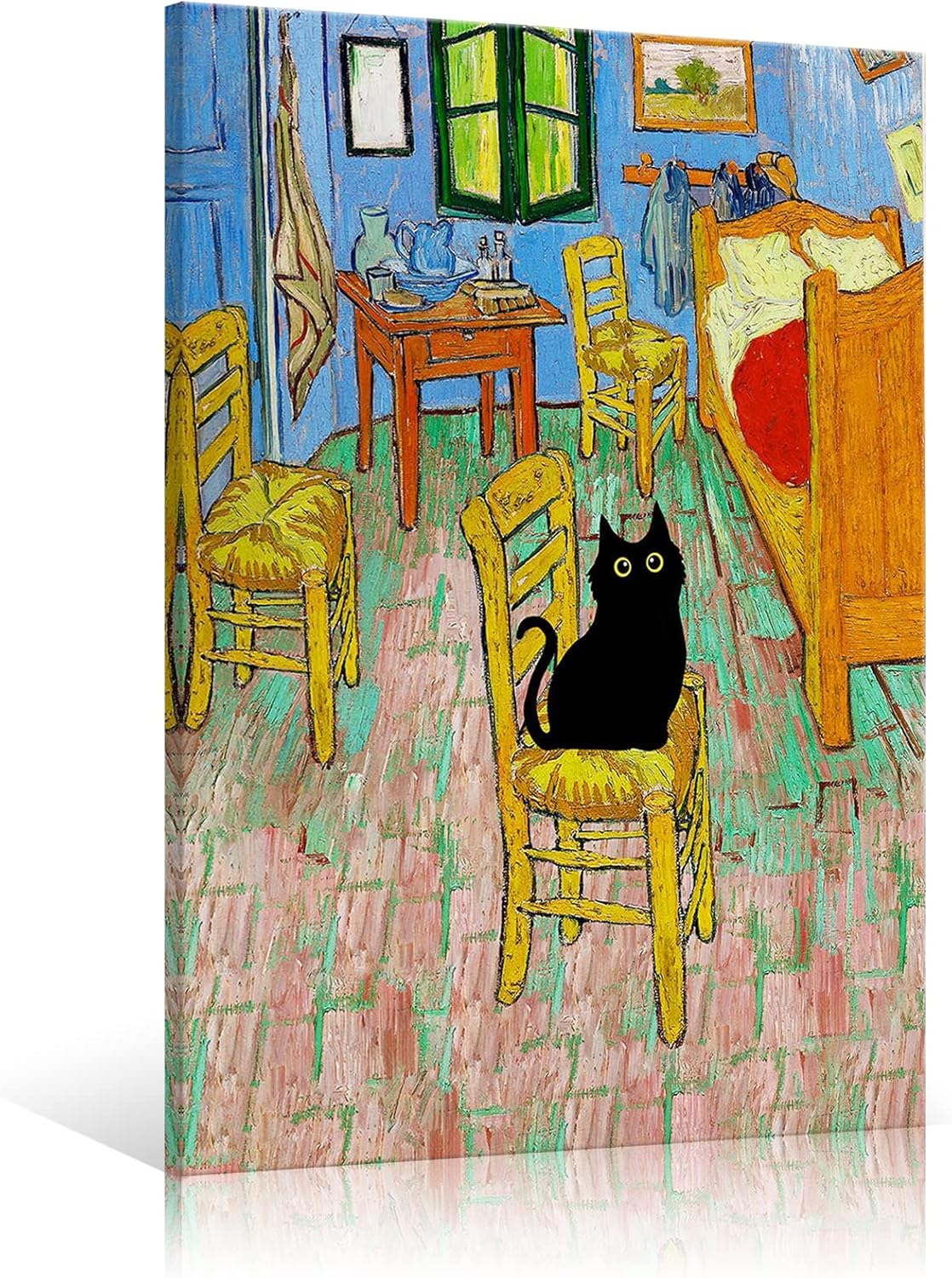 Paintings - Framed Art Retro Vincent Van Gogh Canvas Wall Art Famous Prints Painting Bedroom in Arles Funny Black Cat Aesthetic Poster Rustic Cottagecore Farmhouse Gallery Wall Decor for Bedroom 16x24in