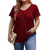 IN'VOLAND Womens Blouses Ruffle Short Sleeve V Neck Tunic Top Lightweight Flowy Tee Shirt Business Office Tshirt Wine Red